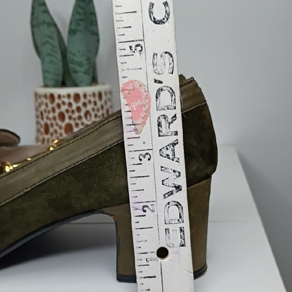 Vintage Gucci Olive Green Suede Block Kitten Heel Loafers Size 37 6.5 Vintage - Picture 11 of 13